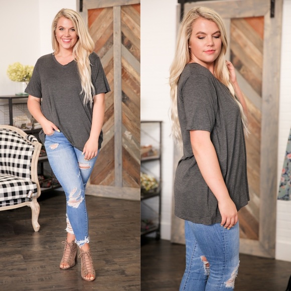 PLUS Charcoal V Neck Tee - Picture 2 of 4